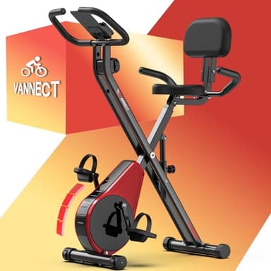 VANNECT Cyclette Pieghevole con Schienale e 16 Livelli di Resistenza, Magnetiche Cyclette da casa con fascia di resistenza