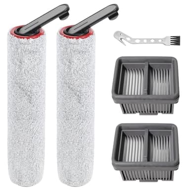 Spazzole Rullo +filtro accessori per Dreame H12 Pro Ultra/H13 Pro aspirapolvere per liquidi e asciutti Parti di ricambio,2 Rulli per spazzole+2 Filtri per la pulizia(Non compatibile per H12 Pro)