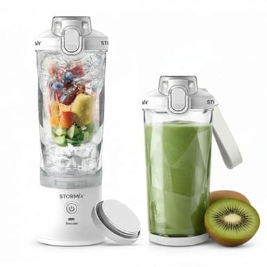 STORMIX Blender – Blender portatile senza fili – 6 lame in acciaio inossidabile – 150 W potente e veloce – frullati, shaker, ghiaccio tritato – 600 ml – USB-C ricaricabile – autopulente – Design