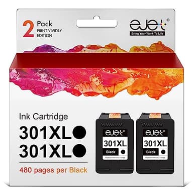 ejet 301XL cartucce d'inchiostro Compatibili per HP 301 XL Nero per Envy 4500 4502 4503 4504 5530 5532 5534 Deskjet 1000 1010 1050 1510 1512 2540 2050 2050A 2510 3055A OfficeJet 4630 (Nero, 2-Pack)