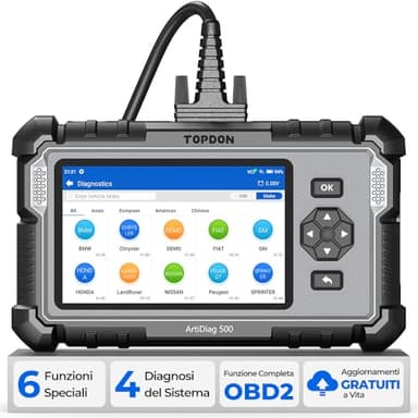 TOPDON OBD2 Auto Diagnostica AD500, Diagnosi Auto Professionale in italiano per Diagnosi 4 Sistemi Motore/ABS/SRS/Cambio, con 6 Funzioni di Reset, Aggiornamento Gratuito