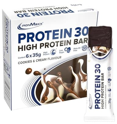 IronMaxx Protein 30 Barretta Proteica - Biscotti E Crema 6 x 35g | Barretta Proteica Senza Olio Di Palma E Senza Glutine Con Vitamine | Adatto Per Un'Alimentazione A Basso Contenuto Di Carboidrati