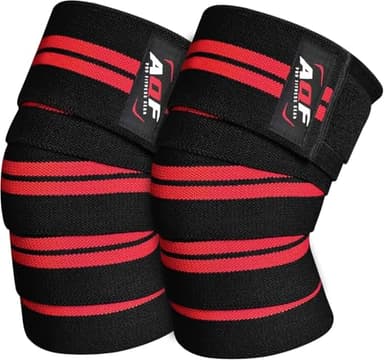 AQF Tutore Ginocchio Bendaggio Per Sollevamento Pesi Altamente Resistenti Elasticizzate Ginocchiere Cinghie Di Mantenimento Protezione Powerlifting (Nero & Rosso)