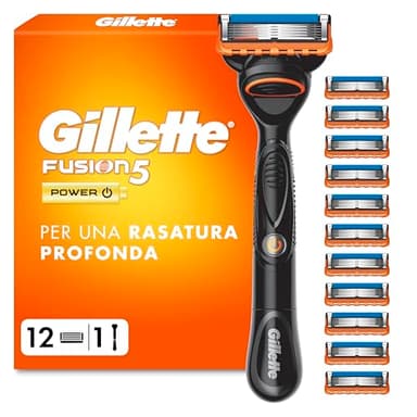 Gillette Fusion 5, 1 Rasoio Barba Manuale e 12 Lamette da Barba di Ricambio per Rasoio Manuale Fusion5, da 5 Lame, Rasatura Scorrevole con Striscia Lubrificante, Fino a 1 Mese di Rasatura per Lametta