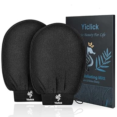 Yiclick 2 Pezzi Guanto Esfoliante Corpo, Guanto Esfoliante Coreano, Guanto di Crine, Esfoliante Scrub Corpo, Exfoliating Scrub Gloves, Spugne Doccia, Spugna Bagno Esfoliante Luffa Peeling (nero)