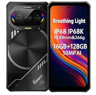 FOSSiBOT F114 Rugged Smartphone, Design Sottile&Leggero, Luce Respirazione, 16GB+128GB, 6,67'' HD+, 50MP IA Fotocamera, IP68 IP68K Impermeabile Antishock Telefono Robusto Cellulare, Android 15, NFC